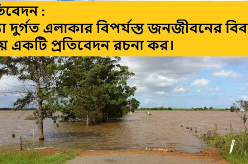 বন্যা দুর্গত এলাকার বিপর্যস্ত জনজীবনের বিবরণ দিয়ে একটি প্রতিবেদন রচনা কর